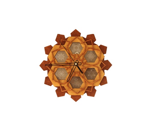 Sacred Geometry Wall Clock: Laser Cut Wood Chakra Art