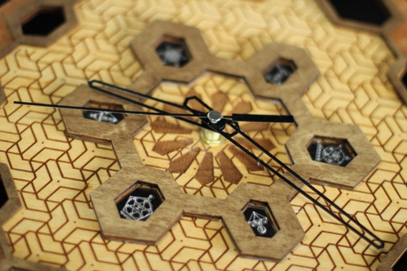 Wooden, multilayered laser cut wall clock with geometric patterns coming in a wooden, personalised box - Image 3