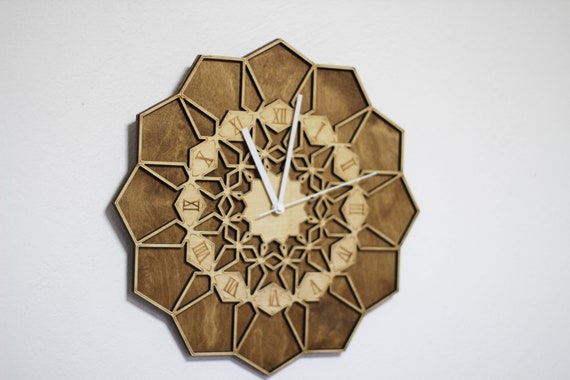 Wooden, multilayered  mandala laser cut wall clock with numbers coming in personalised box