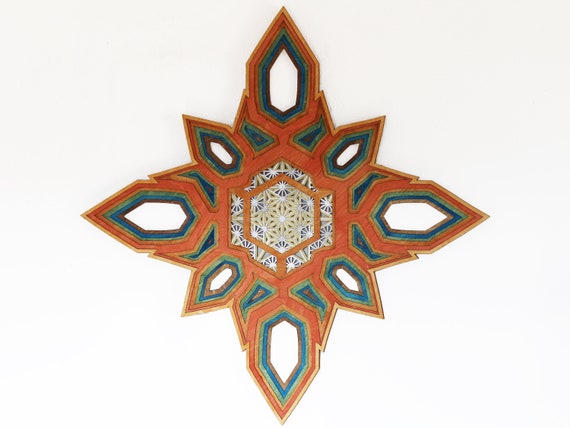 Alternative view of Multi Layer Wooden Star: 64 Grid Sacred Geometry Wall Art