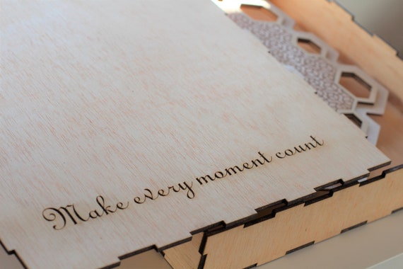 Wooden, multilayered laser cut wall clock with geometric patterns coming in a wooden, personalised box - Image 10