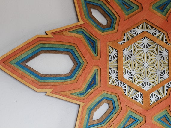 Multi Layer Wooden Star: 64 Grid Sacred Geometry Wall Art - Image 5