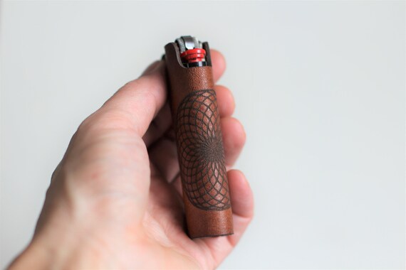 Alternative view of Genuine Leather Lighter Case With Torus Eye | Sacred Geometry Lighter Cover