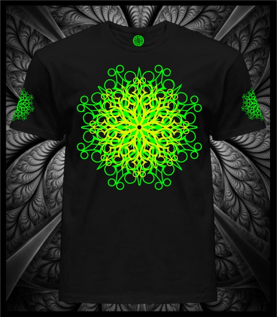 Hand Decorated UV T-shirt "Psymandal" | Reactive in UV blacklight | - Image 5