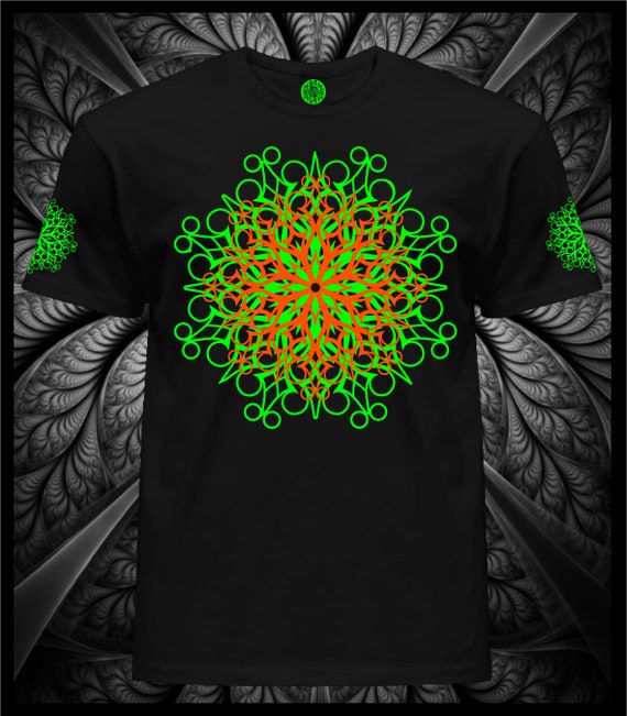 Alternative view of Hand Decorated UV T-shirt "Psymandal" | Reactive in UV blacklight |