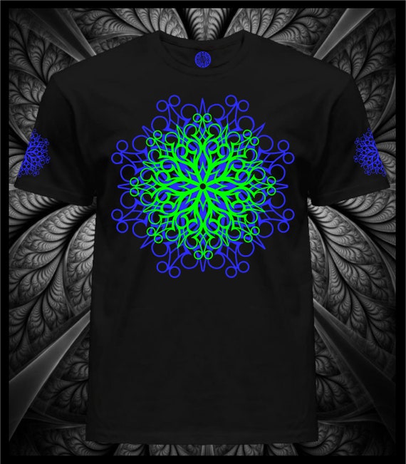 UV Reactive T-Shirt: Men's Psychedelic Mandala, Blacklight Party Wear
