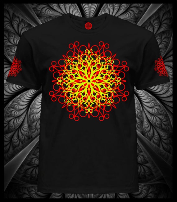 Alternative view of UV Reactive T-Shirt: Psymandal Fractal Psytrance Blacklight Art