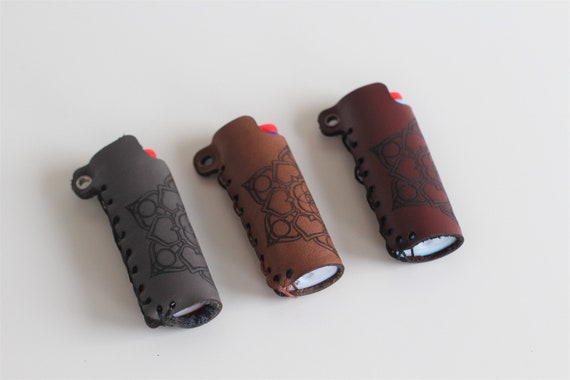 Leather Lighter Case with Mandala and Seed of Life
