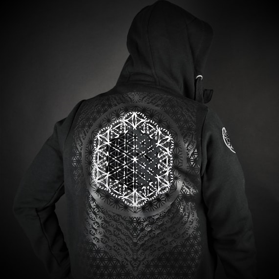 Hand Decorated Black Hoodie Sacred Geometry - "Flowers Of Life" - Image 2
