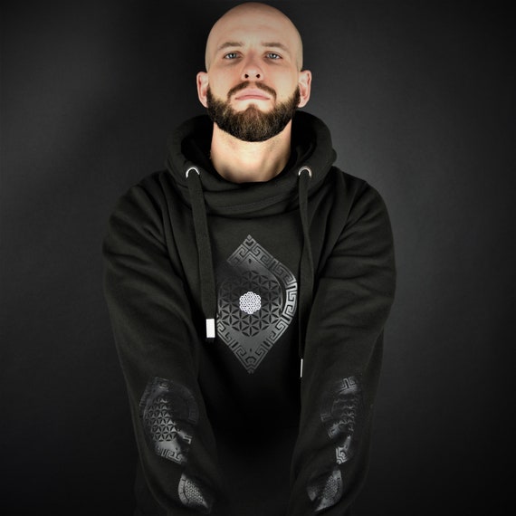 Hand Decorated Black Sacred Geometry Hoodie - "Metatron's Amulet" - Image 2