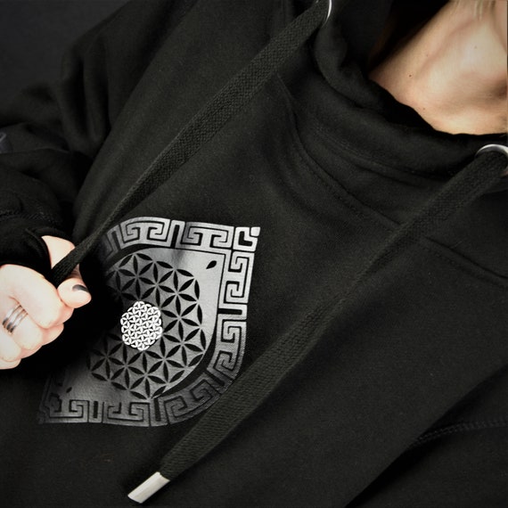 Hand Decorated Black Sacred Geometry Hoodie - "Metatron's Amulet" - Image 3