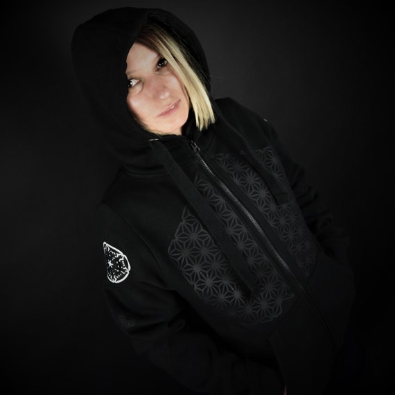 Hand Decorated Black Hoodie Sacred Geometry - "Flowers Of Life" - Image 4