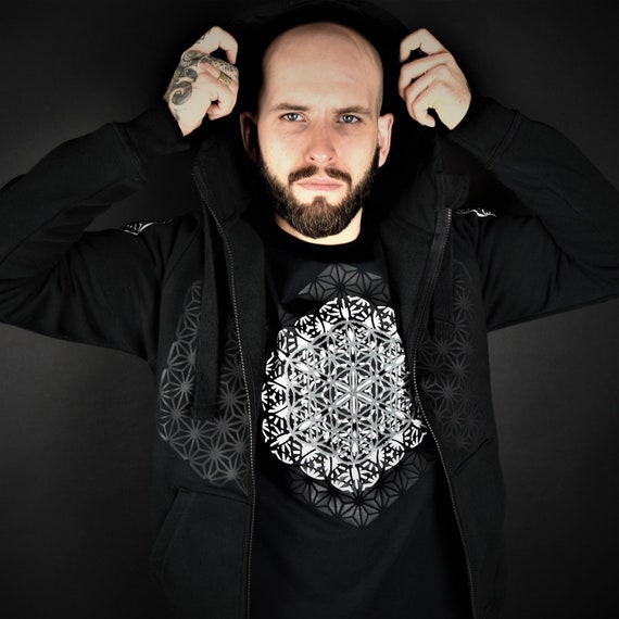 Hand Decorated Black Hoodie Sacred Geometry - "Flowers Of Life" - Image 3