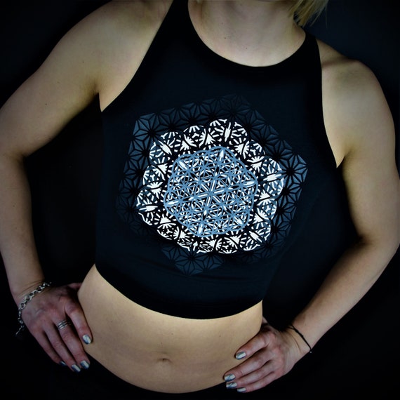 Hand Decorated Sacred Geometry - CROP TOP - "Flowers Of Life"
