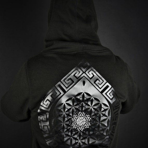 Hand Decorated Black Sacred Geometry Hoodie - "Metatron's Amulet" - Image 4