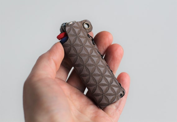 Leather Flower of Life Lighter Case | Grey Lighter Sleeve | Smoking Accessory | Sacred Geometry