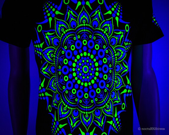 Alternative view of Dot Mandala Two -Hand Decorated UV T-shirt | Reactive in UV blacklight |