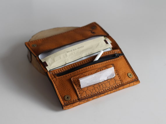 Leather Tobacco Pouch With Voronoi | Brown Personalised Rolling Case - Image 8