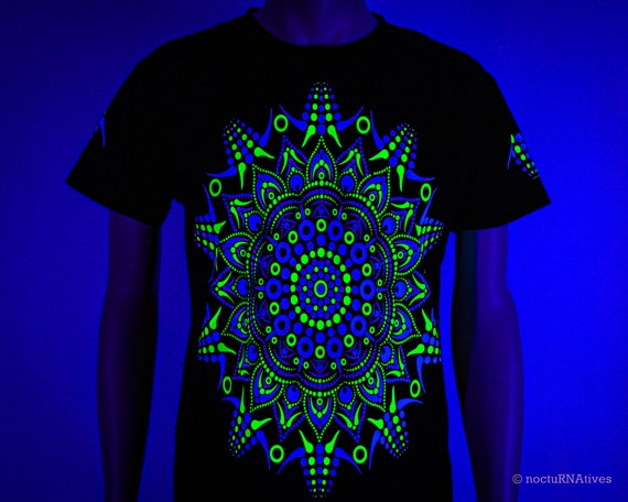 Dot Mandala Two -Hand Decorated UV T-shirt | Reactive in UV blacklight |