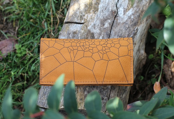 Leather Tobacco Pouch With Voronoi | Brown Personalised Rolling Case
