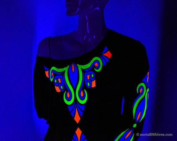 Hand Decorated UV Women's long sleeve T-shirt | Reactive in UV blacklight | - Image 5