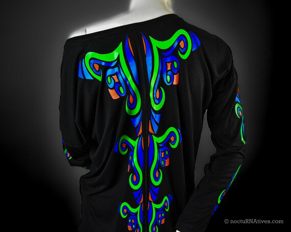 Hand Decorated UV Women's long sleeve T-shirt | Reactive in UV blacklight | - Image 9