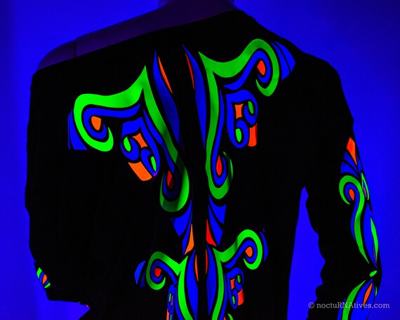 Hand Decorated UV Women's long sleeve T-shirt | Reactive in UV blacklight | - Image 6