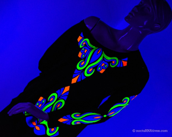 Alternative view of Hand Decorated UV Women's long sleeve T-shirt | Reactive in UV blacklight |