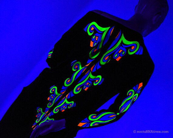 Hand Decorated UV Women's long sleeve T-shirt | Reactive in UV blacklight | - Image 3