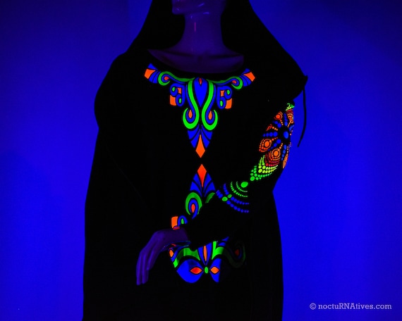 Hand Decorated UV Women's long sleeve T-shirt | Reactive in UV blacklight | - Image 4