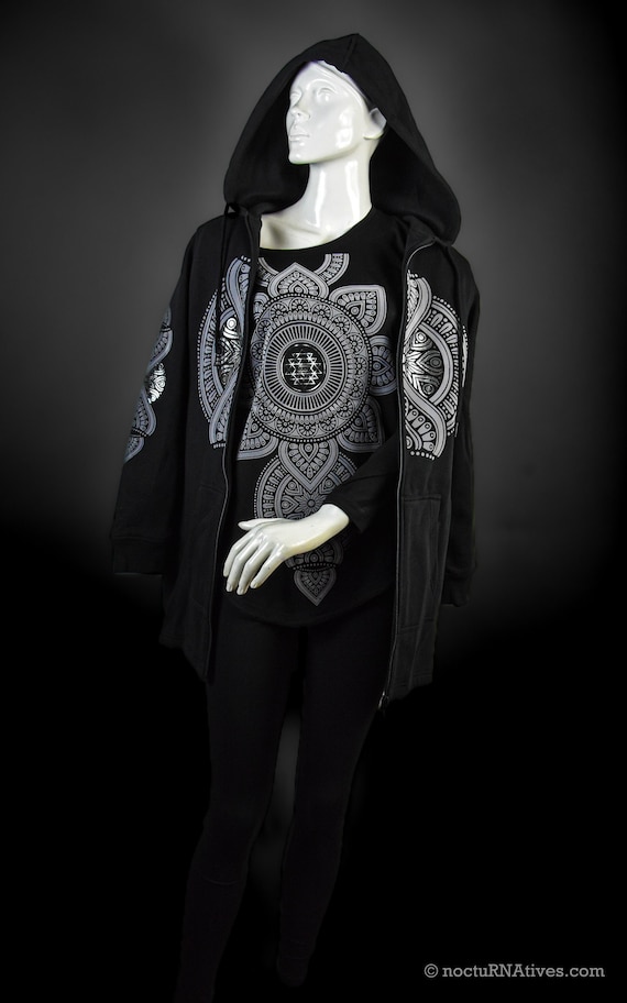 Women's Long Hoodie "Yantra's Surface" | Hand-decorated |