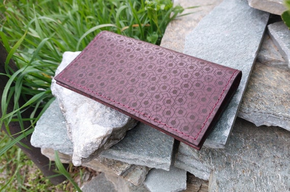 Leather Tobacco Pouch With Hexagons | Red Personalised Rolling Bag | Sacred Geometry Smoking Case