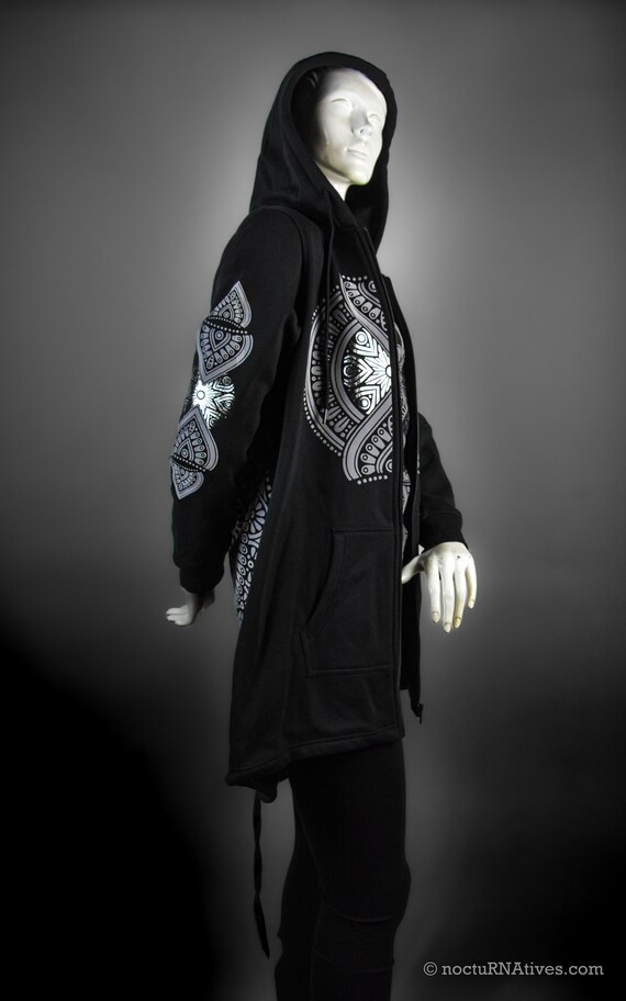Women's Long Hoodie "Yantra's Surface" | Hand-decorated | - Image 4