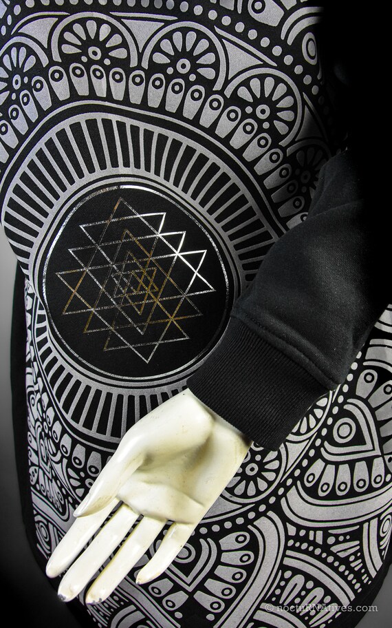 Women's Long Hoodie "Yantra's Surface" | Hand-decorated | - Image 8