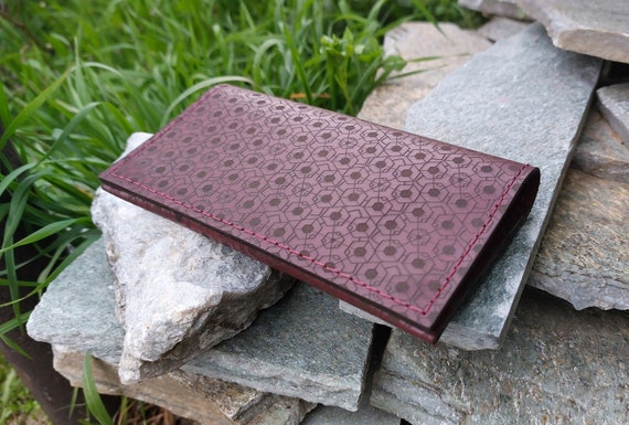 Alternative view of Leather Tobacco Pouch With Hexagons | Red Personalised Rolling Bag | Sacred Geometry Smoking Case