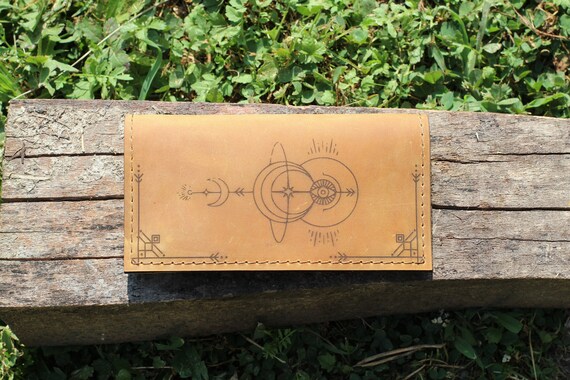 Alternative view of Leather Tobacco Pouch with Moon | Brown Personalised Rolling Bag