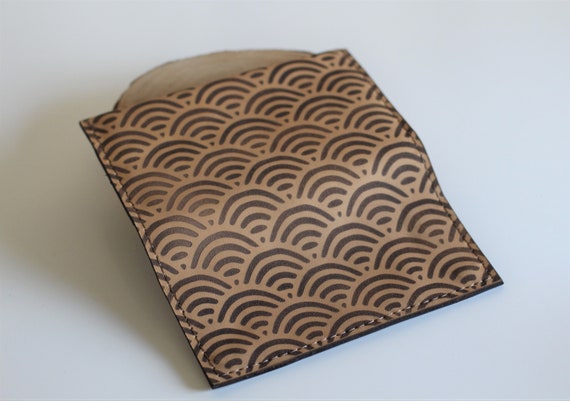 Seigaiha Wave Leather Tobacco Pouch: Art Deco Rolling Case - Image 6