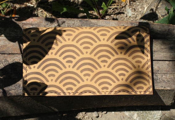 Seigaiha Wave Leather Tobacco Pouch: Art Deco Rolling Case - Image 5