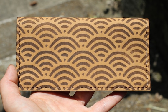 Seigaiha Wave Leather Tobacco Pouch: Art Deco Rolling Case - Image 4