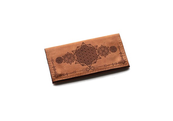 Alternative view of Leather Tobacco Pouch With 64 Star | Personalised Rolling Bag | Sacred Geometry Smoking Accessory
