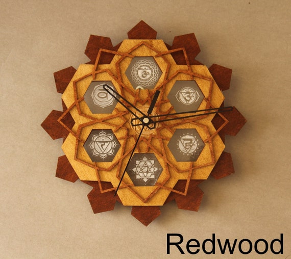 Laser Cut Wood Chakra Wall Clock: Sacred Geometry Decor