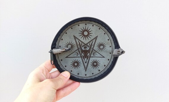 Leather Rolling Pouch: Pentagram Goat Skull Herb Mix Bowl