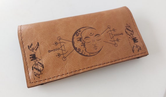 Genuine Leather Tobacco Pouch With Engraved Moon | SolaLuna Tech Laser etched