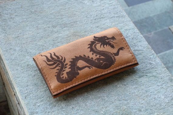 Alternative view of Laser Engraved Dragon Leather Tobacco Pouch, Personalized Smoker Gift