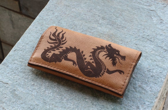 Laser Engraved Dragon Leather Tobacco Pouch, Personalized Smoker Gift