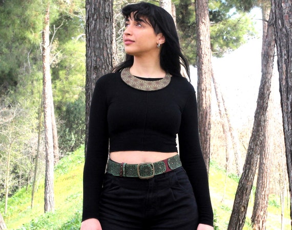 Alternative view of Shipibo Leather Belt: Steampunk Boho Waistband, Burning Man Clothing