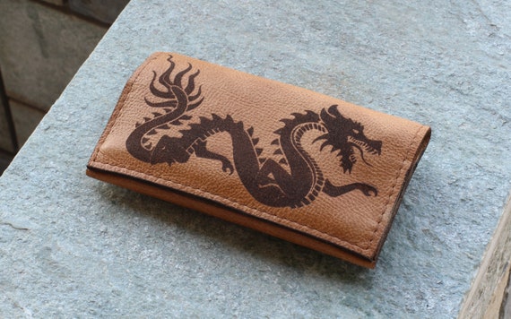 Laser Engraved Dragon Leather Tobacco Pouch, Personalized Smoker Gift - Image 3