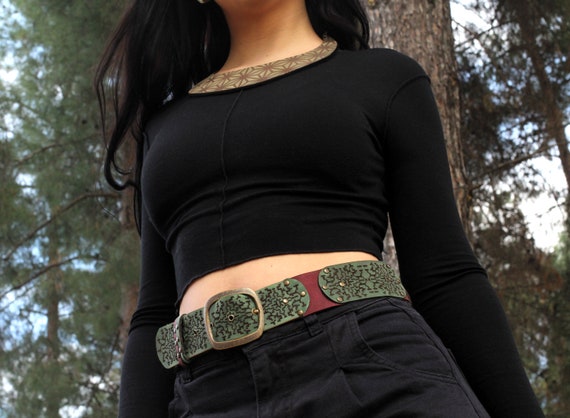 Shipibo Leather Belt: Steampunk Boho Waistband, Burning Man Clothing - Image 5