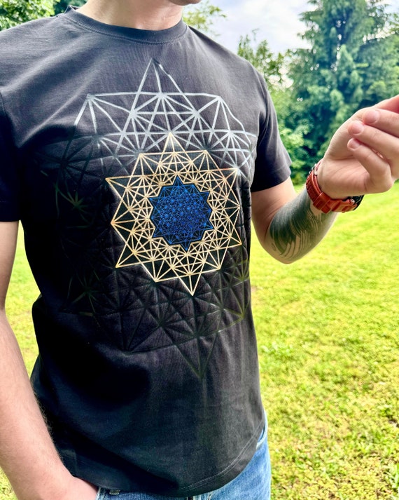 Hand Decorated T-Shirt Sacred Geometry "Hexagon"