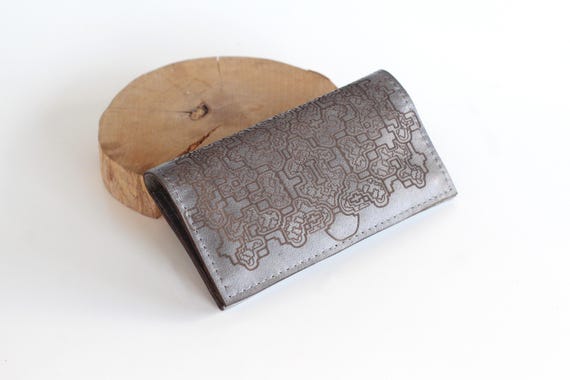 Leather Tobacco Pouch with Shipibo, Handcrafted Rolling Case